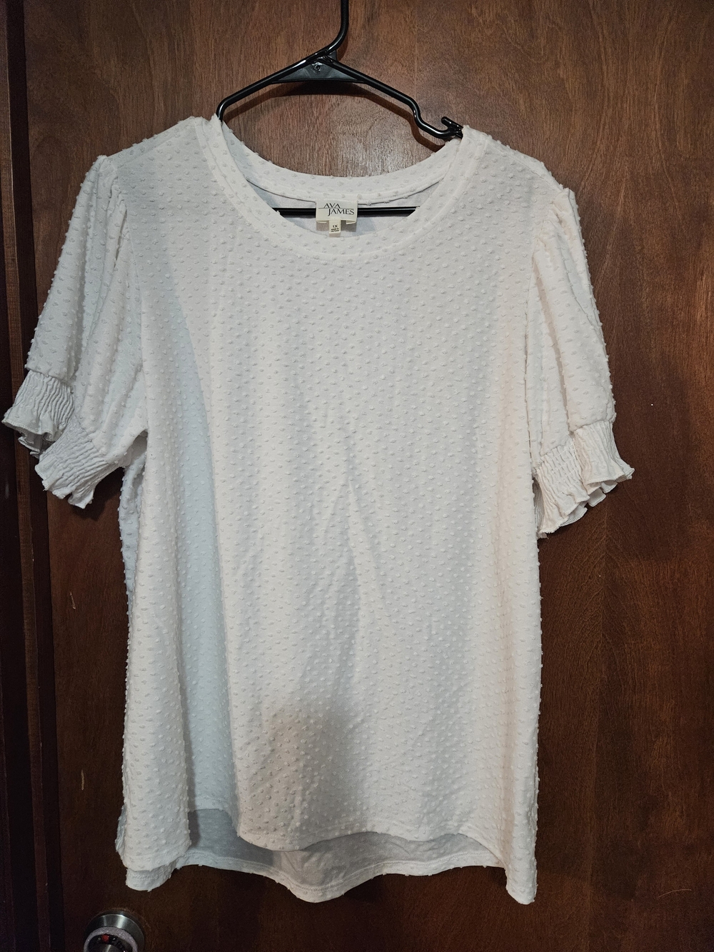 Ava James White Swiss-Dot Puff Sleeve Tee